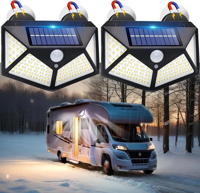 Silanit 2 Pack Magnetic RV Solar Light, Motion Sensor Porch and Awning Lights, Solar Charged, RV Accessories for Outside, Multiple Modes, Compact for Campers Trailers - Image 1